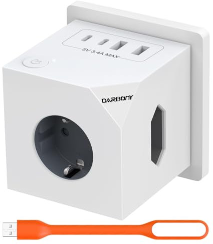 Steckdosenwürfel ohne Kabel, 3 Fach Mehrfachsteckdose mit 2 USB C, 7-IN-1 Steckdosenadapter 4 USB Würfel Mehrfachstecker Cube mit Schalter, 3680W 16A Steckdosenleiste für Büro Hause Reisen, Weiß