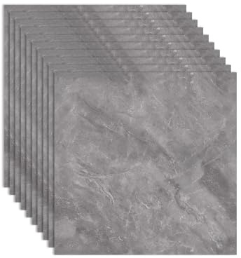 ACESOME Self Adhesive Vinyl Floor Tiles Pack, 0.7mm Thick PVC+PP Tiles Waterproof Tile Stickers, 30x30cm Peel and Stick Waterproof Marble Patter Stick Vinyl Flooring for Bathroom (10, Gray)