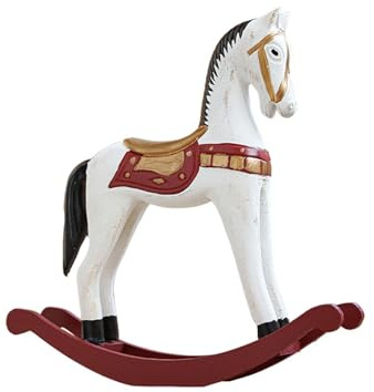 Gcljlmy Estatua de caballo balancín de Navidad, decoración navideña, artesanía de arte, escultura animal de madera para chimenea, hogar, oficina, estantería