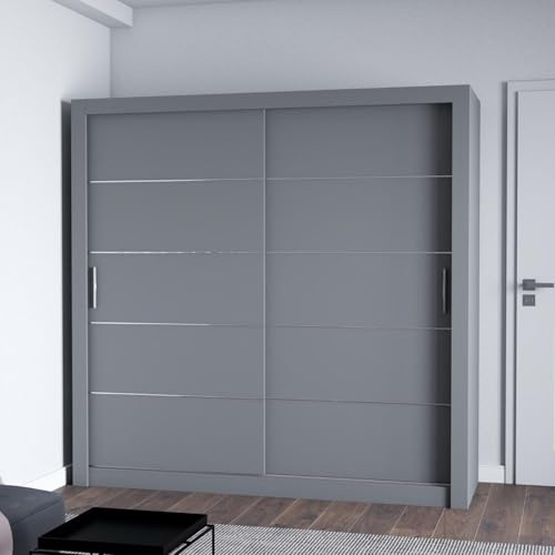 LEXISS Modern Sliding Door Wardrobe – Customizable Sizes & Colors – Contemporary Bedroom Storage Cabinet (Grey, 150cm)