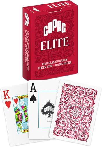 Copag Elite Rot - Pokerkarten Plastik, Einzel-Kartendeck, 2 große Eckzeichen (Jumbo Face, 2 Index), hochwertig & wasserfest, 100% Kunststoff