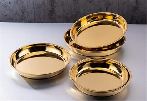 WUUKEPSG 1 Grand Plateau Rond En Acier Inoxydable Doré, Plateau de Service Épais, Plat À Steak, Plateau de Service Pour Barbecue, Grill, Viande./Color/40Cm