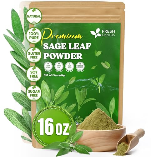 FreshDrinkUS, Sage Leaf Powder 16oz – Premium Culinary Herb, Pure Ground Sage Leaves for Cooking, Baking & Herbal Infusions – Resealable Pouch