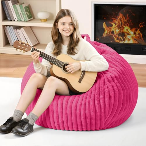 Homguava 2FT Bean Bag Chair, 2' Small Bean Bags with Memory Foam Filled, Beanbag Chairs with Machine Washable Cover Dutch Corded Plush Cover for Classroom,Living Room,Bedroom-Pink