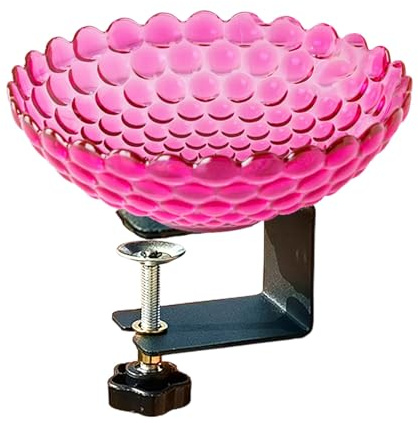 Vogeltränke Hängend Frostsicher für Balkongeländer, Vogeltränke Balkon, Vogelschale, Vogelbad in Blumenform, verstellbar, Haustier-Vogelbadewanne für kleine mittelgroße Sittiche (Pink)
