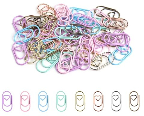 ZhouWei 100 Pièces Trombones en Forme de Cœur, Clips Papier Métal, Métal Résistant à Rouille et Durable Trombones Bureau, pour Fournitures Scolaires Papeterie Bureau (Multicolore)