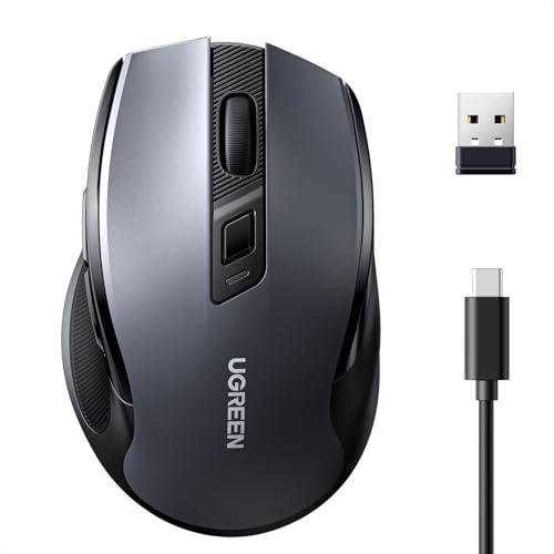 UGREEN Wireless Mouse, Bluetooth Mouse&2.4GHz Dual Modes, Fast-rechargeable & Ultra-long Battery Life, 40dB Silent Computer Mouse, Ergonomic Design, 5-level DPI, for PC/Tablet, Windows/Android, etc.