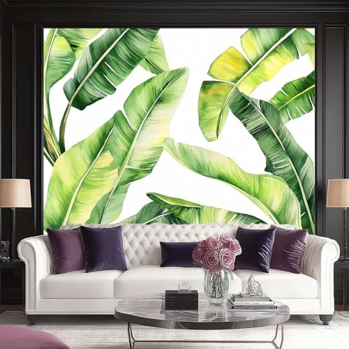Papier Peint Intissé Feuilles Tropicales Feuilles De Bananier Vertes 250 x 175 cm – Tapisserie Murale Décorative 3D, Papier Peint Panoramique Pour Salon Chambre Chambre D'Enfant Décoration Murale