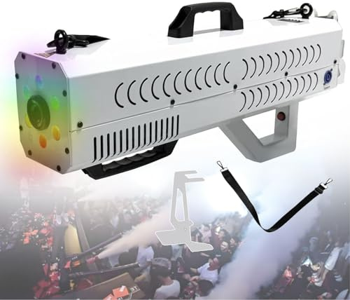 Pistola de humo con luces for fiestas,máquina de humo portátil de 1500W con luces de colores cambiantes, pistola de humo for Halloween espeluznante(White)