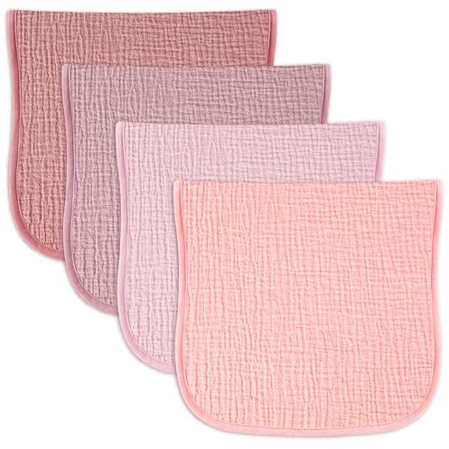 Baby dregellin muslin, 4-pack – ultramjuka och absorberande, återanvändbara moltonhanddukar för pojkar och flickor – oumbärliga för nyfödda att dregla och bonde (rosa)