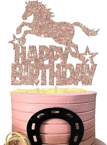 Tourima Pferde Cake Topper Happy Birthday Tortendeko Mädchen, Tortendeko Geburtstag Torte Deko, Kuchen Deko Geburtstag Pferd, Birthday Cake Decoration Horseland Partydeko, Pferdegeburtstag Deko