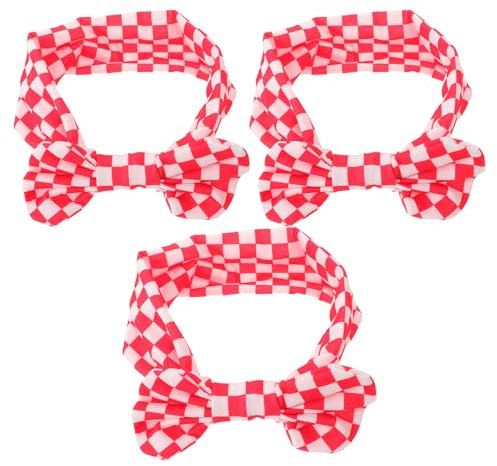 HAMPPLIES 3 Pezzi Fasce Elastiche con Fiocco per Bambina Mesi Rosso e Bianco Quadretti Accessori Capelli Morbidi e Regolabili per Neonate e Infanti