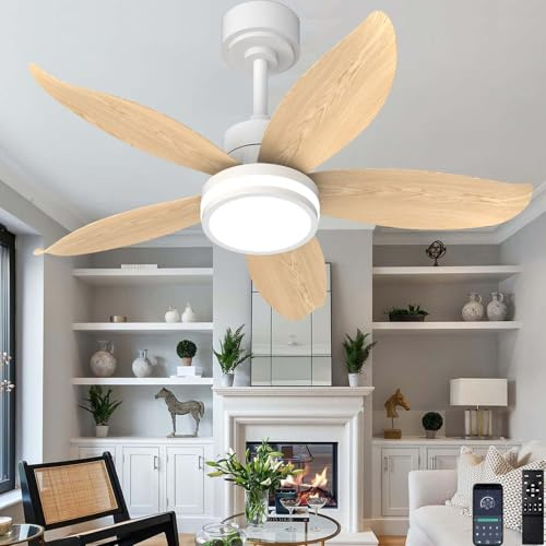 ZOMLBOF Ventilatore da Soffitto 5 Pale con Luce 6 Impostazioni Reversibili Dimmer Lampada Ventilatore da Soffitto Silenzioso Telecomando Controllo Tramite APP Pranzo Camere Letto Colore legno-36
