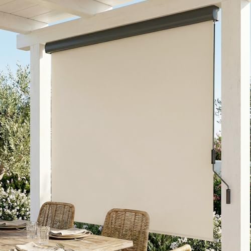 Huracan Senkrechtmarkise 160x250cm für Außen Innen, Balkonmarkise Außenrollo Wasserfest mit Handkurbel für Balkon, Terrasse, Garten, Vertikalmarkise Balkonrollo Sonnenschutz Sichtschutz aus Alu