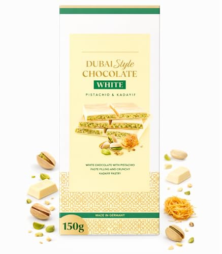 Tableta Chocolate Blanco 145g | Relleno 45% Pistacho | Crujiente Kadayif | Inspiracion Oriental | Experiencia