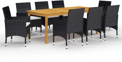 HFXHIJXQ 9-TLG. Gartenmöbel-Set Akazie/Rattan 200×90 cm Tisch + 8 Stühle, wetterfest, inkl. Kissen