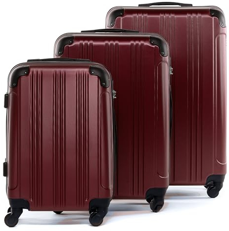 FERGÉ Kofferset 3 teilig Hartschale QUÉBEC Reisekoffer Trolley-Set (Handgepäck, L, XL) 3er Set Hartschalenkoffer Roll-Koffer 4 Rollen 100% ABS rot