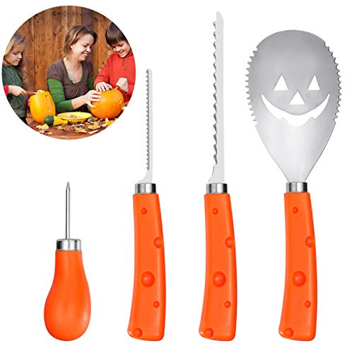BESTonZON Halloween Kürbis Schnitzset 4 Stück, Kürbis Schnitzwerkzeuge,Edelstahl Schnitzwerkzeug für Erwachsene und Kinder