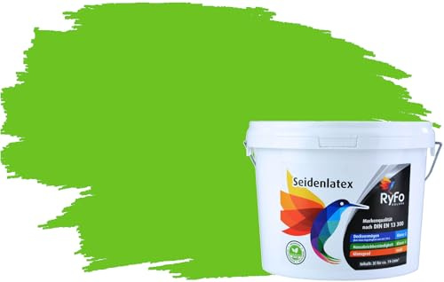 RyFo Colors Seidenlatex Trend Grüntöne Limettengrün 3l - bunte Innenfarbe, weitere Grün Farbtöne und Größen erhältlich