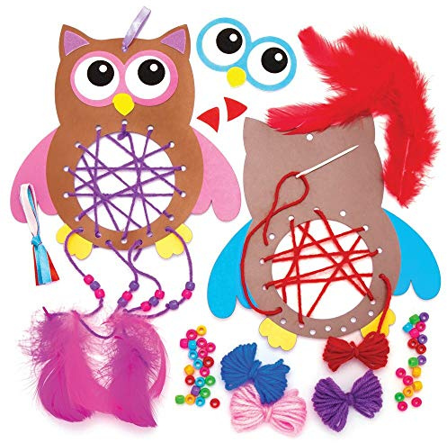 Baker Ross AW855 Eule Traumfänger Bastelset für Kinder - 4er Pack, Bastelsets für Kinder zum Basteln und Bemalen Sortiert
