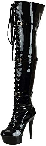 SheSole Women's Over The Knee Thigh High Heel Boots Platform Zip Buckle Lace Up Black US Size 8