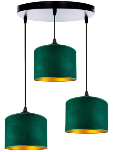 Home Deco Deckenlampe Grün Lampe Leuchte aus Velours Vintage Modern E27 Designerlauchte 3-flammig N230-ER3