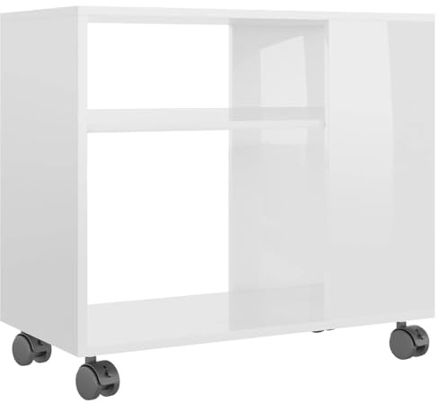 vidaXL Beistelltisch mit 2 Ebenen 4 Rollen Couchtisch Wohnzimmertisch Sofatisch Kaffeetisch Tisch Teetisch Hochglanz-Weiß 70x35x55cm Holzwerkstoff