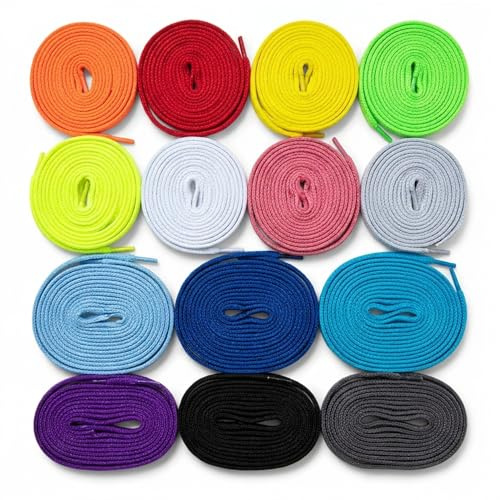 Kaps Schnürsenkel-Set, verschiedene leuchtende Farben, 14 Paar Schnürsenkel für Turn- und Sport-Schuhe, Set aus farbenfrohen Schnürsenkeln, 120 cm oder 140 cm