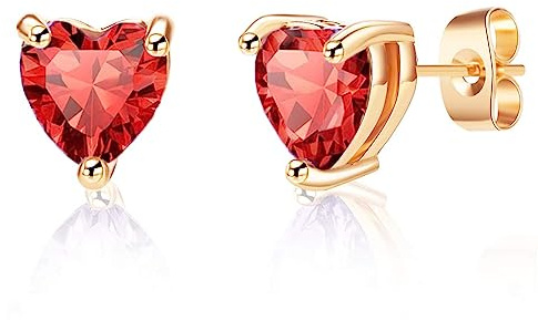 Heart Austrian Crystal Stud Earrings for Women Fashion 925 Sterling Silver Hypoallergenic Jewelry (Red)