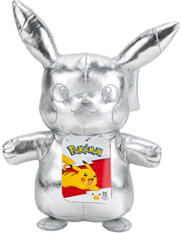 Pokémon BO38284, Pikachu Plüsch (Silber, 20cm), 25 Jahre Pokémon: Silbernes Jubiläum - silbernes Plüsch