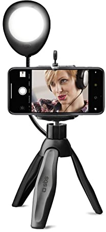 Treppiede per Smartphone iPhone, Samsung, Oppo, Xiaomi, Huawei, Luce LED Orientabile con Regolazione di Intensità, Telecomando Wireless
