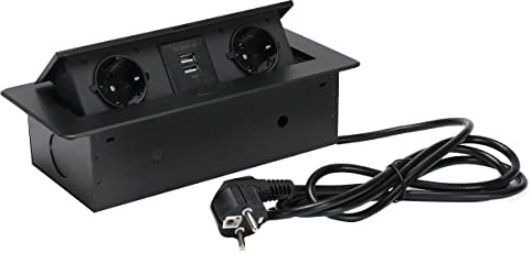 YILIKISS Einbausteckdose, Tischsteckdose Versenkbar mit 1.8m Kabel, U-S-B Einbausteckdose Schreibtisch, USB Steckdose Versenkbar mit 2 Steckdosen und 2 USB Anschlüssen, Schwarz
