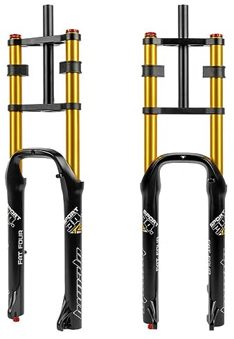 HIMALO 26'' Fat Fahrrad Gabel Downhill MTB Luftfedergabel Federweg 160mm Gerade Doppelschulter Gabel Zugstufe Einstellbar Manuelle Sperre QR 9x135mm, Max Für 4.0'' Reifen (Color : Gold)