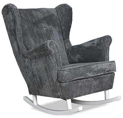 Family Meble Schaukelsessel Cord, Modell Bonito, Skandinavisch, Relaxsessel aus Webstoff, Loungesessel, Ohrensessel, Bequemer Sessel, Für Wohnzimmer, Esszimmer, Schlafzimmer, Büro, Grau