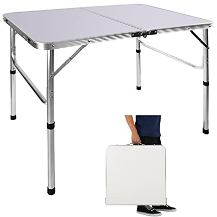 Bowose Aluminium Campingtisch Klapptisch Leichter tragbarer Gartentisch für Picknick, Angeln, Grillen, verstellbare Höhe, mit abnehmbaren verlängerten Beinen, platzsparender Klapptisch (90x60cm)