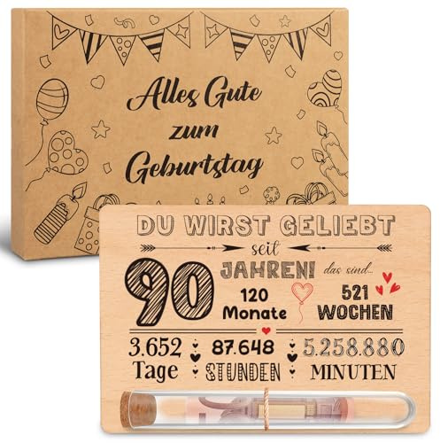 Giftota - Lustig 90 Geburtstag Geldgeschenk Holz - Geburtstagsgeschenk - 89 + 1 - Gästebuch aus Holz - 90. Geburtstag Deko - Geschenke für Frauen,Männer, Freunde