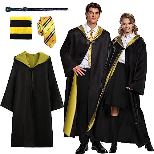 Kitimi Magic Robe, Umhang,4PCS Zauberer Cosplay Kostüm für Erwachsene,with Cape,Magic Wand,Glasses,Scarf,Tie,Halloween Wizard Costume for Cosplay,Carnival,Fancy Dress