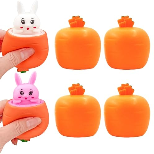 4 Stück Anti Stress Bälle Kaninchen,Stressball in Ostereier,Antistress Spielzeug Bälle,Squeeze-Dekompressionsball,Kreatives Kaninchen Stress Spielzeug,Ostern Karotte Hase Squeeze Fidget
