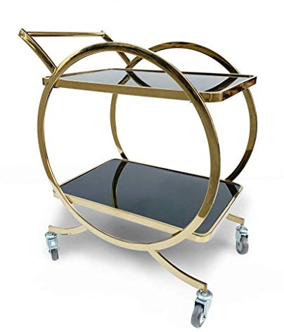 Barwagen,Getränkewagen,Halo-Serviertisch auf Rollen,goldenes Aufbewahrungsregal,2 Regale,Art Deco,Möbel,Vintage,Beistelltisch,Teeparty,modern
