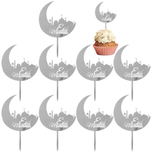 Eid Mubarak Cupcake Toppers 10pcs Eid Acryl Cupcake Topper Ramadan Kuchendekorationen Kareem Partyzubehör Für Muffin Kuchen
