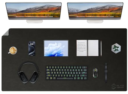 Black Shark Multifunktionale Große Schreibtischunterlage, Gaming-Mauspad, XXL rutschfeste Desktopschutzunterlage, Wasserdichte Lederschreibtischunterlage (1200 x600 x 3mm) - Manta P11 Schwarz