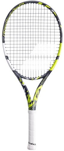 Babolat - Raquette de Tennis Modèle Pure Aero Junior 26 Gen8, Taille 660 mm, Couleur Gris Jaune Blanc, Grip Taille 00, Conçue pour Joueurs Compétiteurs, Optimisée pour Puissance et Effets