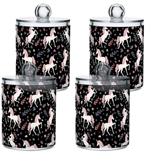 GAIREG Unicorn Leaves on Dark Qtips Cotton Swabs Holder, Apothecary Jars Set of 4