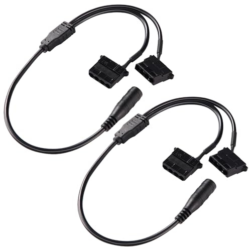 KUOQIY 2 Stücke 35cm DC-Netzteilstecker auf Zwei 4-polige Molex PC-Lüfter-Netzadapterkabel, Lüfterstromkabel DC 5.5 mm x 2.1 mm auf 2 Port 4 Pin Molex Ausgang