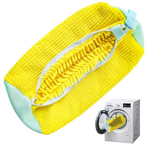Shoe Washing Machine Bag, Trainer Sneaker Laundry Shoes Bag for Washing Machine Shoe Cleaning Bag Reusable with Zipper (Yellow)