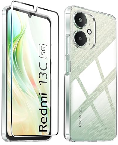 zZjoOoj Funda Compatible con Xiaomi Redmi 13C 5G Funda(No for 13C 4G) + [1 Pieza] Protector de Pantalla de Vidrio Templado, Silicona de TPU (Transparente)