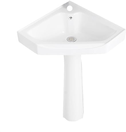 Bathroom Sink Two Piece Pedestal Corner Wash Basin for Small Space, Pedestal Ceramic Bathroom Sink, Triangular White Column Bathroom Sink