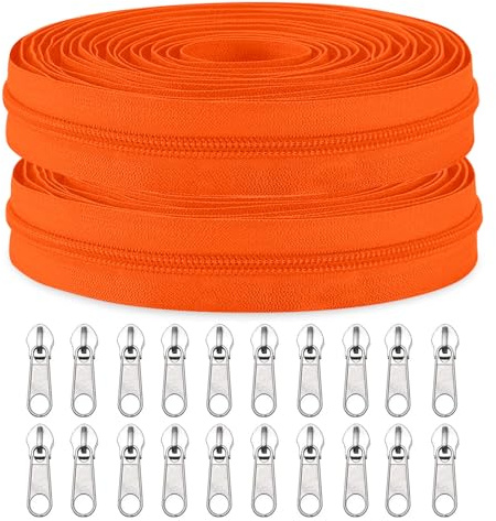 Sawoake 10 Yards Bulk #5 Orange Nylon Coil Reißverschluss mit 20 PCS Schieber, Ersatznäh Reißverschluss für DIY Handwerk, Taschen, Bekleidung, Heimdekor