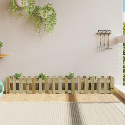 Somanki Hochbeet Lattenzaun-Design 200x30x30 cm Kiefernholz Imprägniert, Palettenrahmen, Hochteich, Gemüsebeet, Kräuterregal Balkon, Blumenbeet, Kräuterspirale, Tomatenbeet, Pflanzhochbeet - 832506