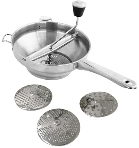 Food Mill Potato Ricer, Stainless Steel Food Mills with 3 Milling Discs, Potato Ricer with Handle Rotary Food Mill, Vegetable Strainer Sauce Maker for Tomato Sauce, Potatoes, Baby Food